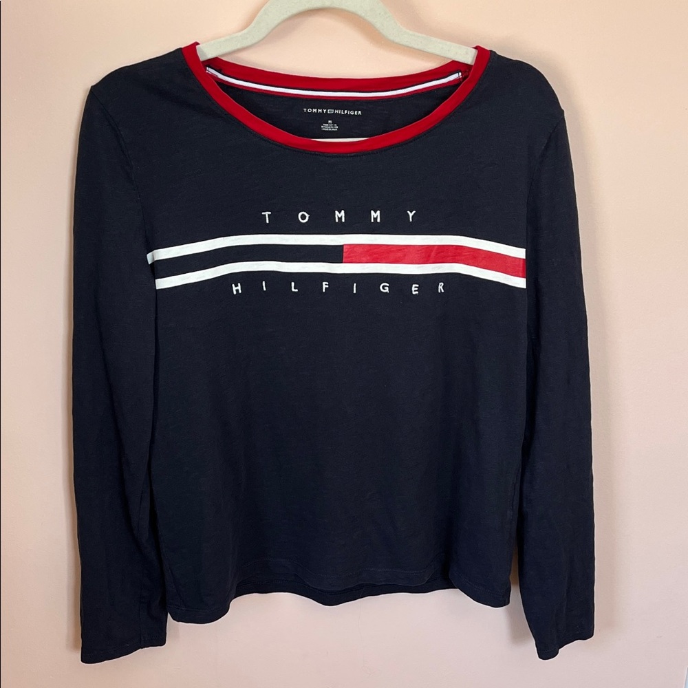TOMMY HILFIGER 100% Cotton Embroidered & Printed Logo Long Sleeve Tee M